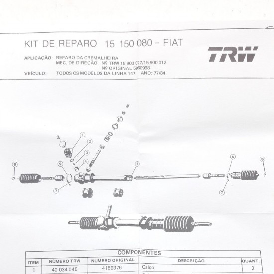 Kit Reparo Cremalheira Fiat 147 77/84 15150080 Trw