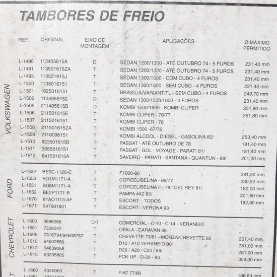 Tambor Freio Trazeiro Kombi Clipper 76 Até 78 Lanfredi 1506 1507